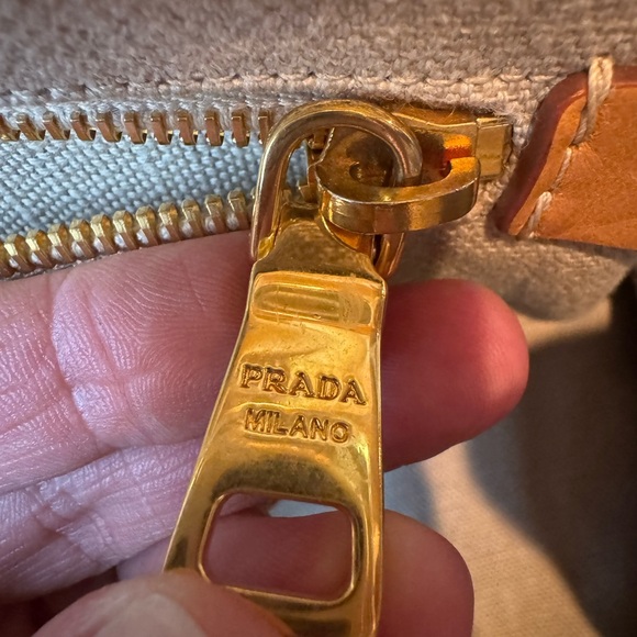 Authentic Prada Canvas Striped Tote Bag Brown Cream Large Shopper - Picture 5 of 13